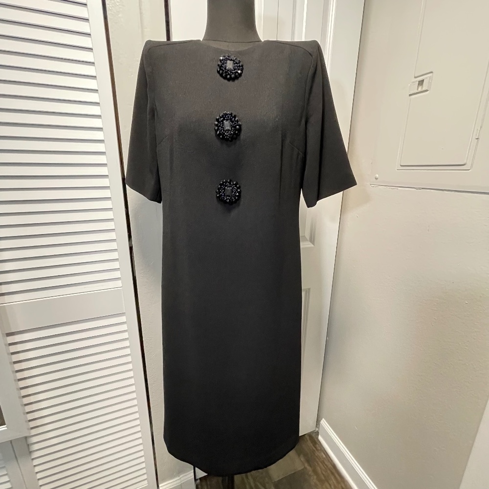 $525+NEW Tory Burch Black Short Sleeve Knee Length Beaded Front Dress Sz 4